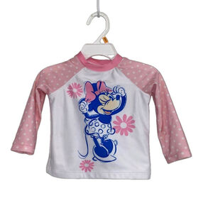 ⭐️3/$20 Girls Disney Minnie Mouse Swimsuit Rashguard 12 Months White Pink